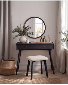MILO Light Beige (Storm 04 fabric)/black beech base - SQUARE UPHOLSTERED STOOL FOR KITCHEN/LIVING ROOM
