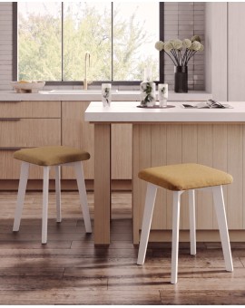 MILO Caramel (Storm 45 fabric)/white beech base - SQUARE UPHOLSTERED STOOL FOR KITCHEN/LIVING ROOM