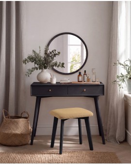 MILO Caramel (Storm 45 fabric)/black beech base - SQUARE UPHOLSTERED STOOL FOR KITCHEN/LIVING ROOM