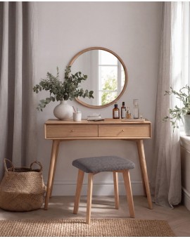 MILO Grey (Storm 97 fabric)/oak-coloured base - SQUARE UPHOLSTERED STOOL FOR KITCHEN/LIVING ROOM