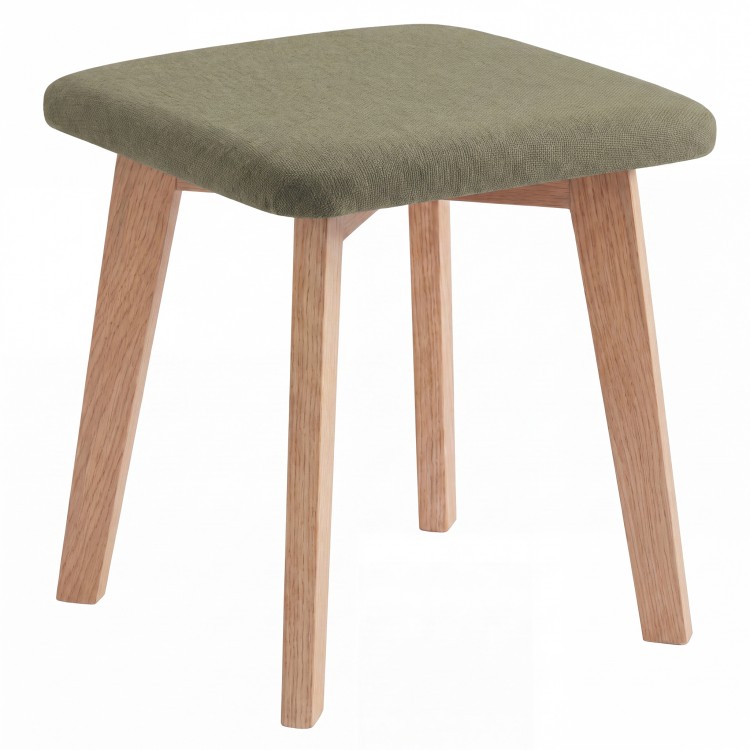 MILO Green (Storm 34 fabric)/oak-coloured base - SQUARE UPHOLSTERED STOOL FOR KITCHEN/LIVING ROOM