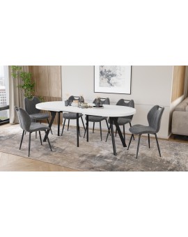 EXPANSO Biely mat / čierne nohy - OVÁLNY ROZKLADACÍ STÔL 160-360 cm PRE 16-18 OSÔB