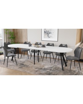 EXPANSO Biely mat / čierne nohy - OVÁLNY ROZKLADACÍ STÔL 160-360 cm PRE 16-18 OSÔB