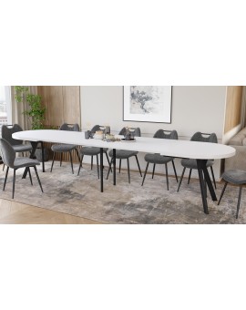 EXPANSO Biely mat / čierne nohy - OVÁLNY ROZKLADACÍ STÔL 160-360 cm PRE 16-18 OSÔB