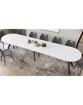 EXPANSO Biely mat / čierne nohy - OVÁLNY ROZKLADACÍ STÔL 160-360 cm PRE 16-18 OSÔB