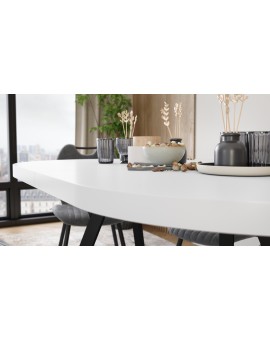 EXPANSO White Matt / black legs - OVAL EXTENDING TABLE 160-360 cm FOR 16-18 PEOPLE