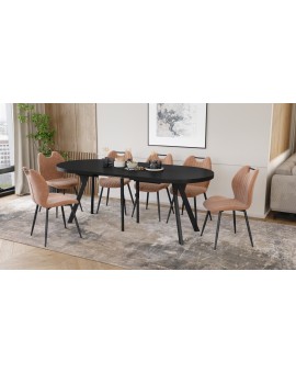 EXPANSO Čierny mat / čierne nohy - OVÁLNY ROZKLADACÍ STÔL 160-360 cm PRE 16-18 OSÔB