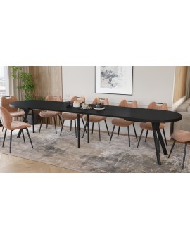 EXPANSO Čierny mat / čierne nohy - OVÁLNY ROZKLADACÍ STÔL 160-360 cm PRE 16-18 OSÔB