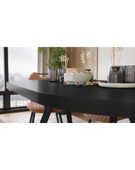 EXPANSO Čierny mat / čierne nohy - OVÁLNY ROZKLADACÍ STÔL 160-360 cm PRE 16-18 OSÔB
