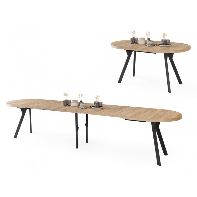 EXPANSO Dub Artisan / čierne nohy - OVÁLNY ROZKLADACÍ STÔL 160-360 cm PRE 16-18 OSÔB