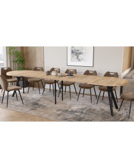 EXPANSO Dub Artisan / čierne nohy - OVÁLNY ROZKLADACÍ STÔL 160-360 cm PRE 16-18 OSÔB