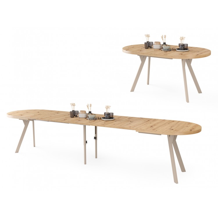 EXPANSO Artisan Oak / cashmere legs - OVAL EXTENDING TABLE 160-360 cm FOR 16-18 PEOPLE