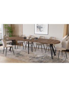 EXPANSO Brown Oak / black legs - OVAL EXTENDING TABLE 160-360 cm FOR 16-18 PEOPLE