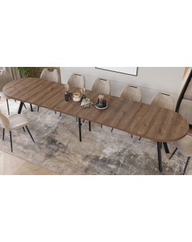 EXPANSO Hnedý dub / čierne nohy - OVÁLNY ROZKLADACÍ STÔL 160-360 cm PRE 16-18 OSÔB