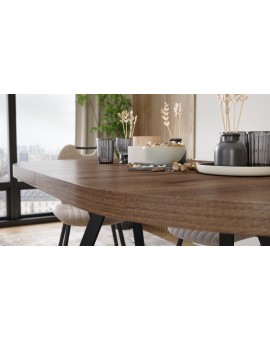 EXPANSO Hnedý dub / čierne nohy - OVÁLNY ROZKLADACÍ STÔL 160-360 cm PRE 16-18 OSÔB