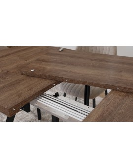 EXPANSO Hnedý dub / čierne nohy - OVÁLNY ROZKLADACÍ STÔL 160-360 cm PRE 16-18 OSÔB