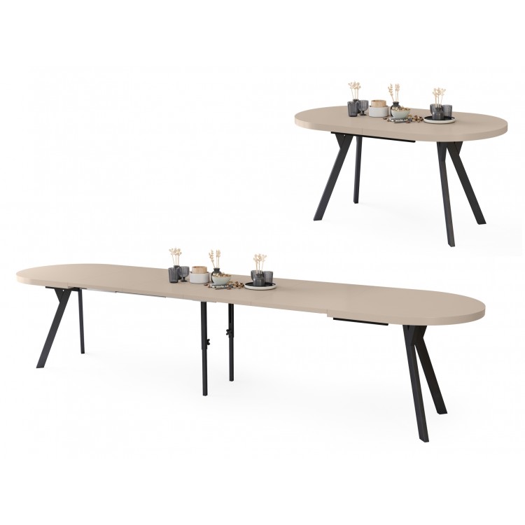 EXPANSO Kašmír / čierne nohy - OVÁLNY ROZKLADACÍ STÔL 160-360 cm PRE 16-18 OSÔB