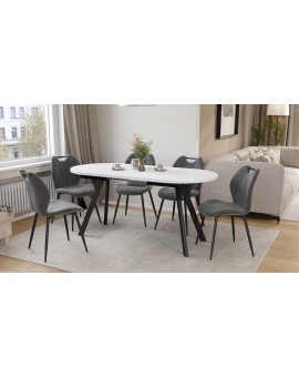 ALMO Biely mat / čierne nohy - OVÁLNY ROZKLADACÍ STÔL 120-220 cm PRE 10-12 OSÔB
