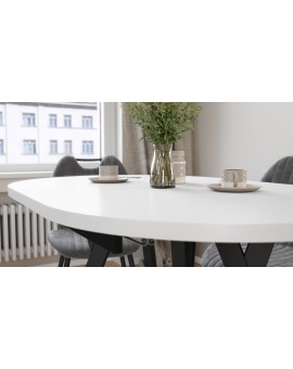 ALMO White Matt / black legs - OVAL EXTENDING TABLE 120-220 cm FOR 10-12 PEOPLE