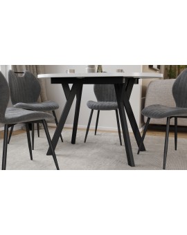 ALMO White Matt / black legs - OVAL EXTENDING TABLE 120-220 cm FOR 10-12 PEOPLE