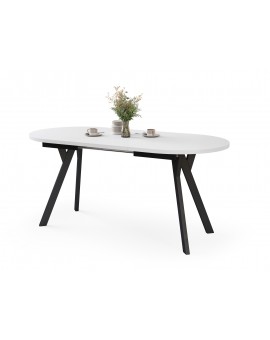 ALMO Biely mat / čierne nohy - OVÁLNY ROZKLADACÍ STÔL 120-220 cm PRE 10-12 OSÔB