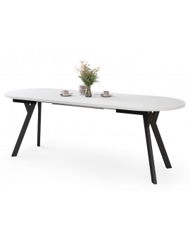 ALMO Biely mat / čierne nohy - OVÁLNY ROZKLADACÍ STÔL 120-220 cm PRE 10-12 OSÔB