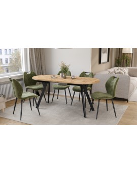 ALMO Dub Artisan / čierne nohy - OVÁLNY ROZKLADACÍ STÔL 120-220 cm PRE 10-12 OSÔB