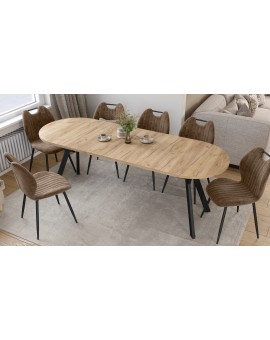 ALMO Dub Craft zlatý / čierne nohy - OVÁLNY ROZKLADACÍ STÔL 120-220 cm PRE 10-12 OSÔB