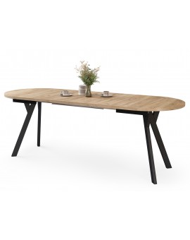 ALMO Dub Craft zlatý / čierne nohy - OVÁLNY ROZKLADACÍ STÔL 120-220 cm PRE 10-12 OSÔB