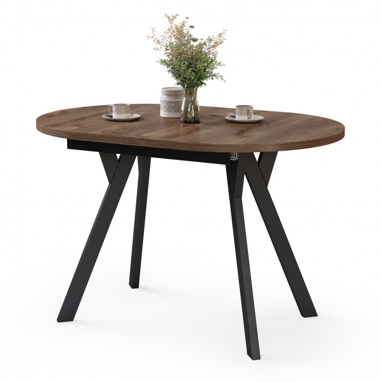 ALMO Hnedý dub / čierne nohy - OVÁLNY ROZKLADACÍ STÔL 120-220 cm PRE 10-12 OSÔB