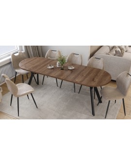 ALMO Hnedý dub / čierne nohy - OVÁLNY ROZKLADACÍ STÔL 120-220 cm PRE 10-12 OSÔB