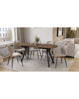 ALMO Hnedý dub / čierne nohy - OVÁLNY ROZKLADACÍ STÔL 140-240 cm PRE 10-12 OSÔB