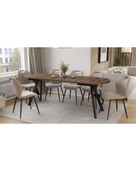 ALMO Hnedý dub / čierne nohy - OVÁLNY ROZKLADACÍ STÔL 140-240 cm PRE 10-12 OSÔB