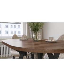 ALMO Hnedý dub / čierne nohy - OVÁLNY ROZKLADACÍ STÔL 140-240 cm PRE 10-12 OSÔB