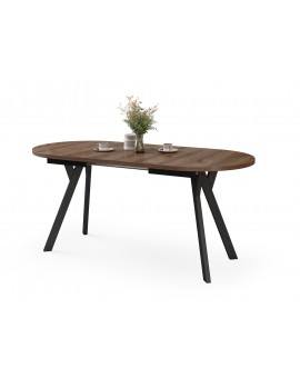 ALMO Hnedý dub / čierne nohy - OVÁLNY ROZKLADACÍ STÔL 140-240 cm PRE 10-12 OSÔB
