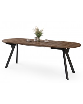 ALMO Brown Oak / black legs - OVAL EXTENDING TABLE 140-240 cm FOR 10-12 PEOPLE