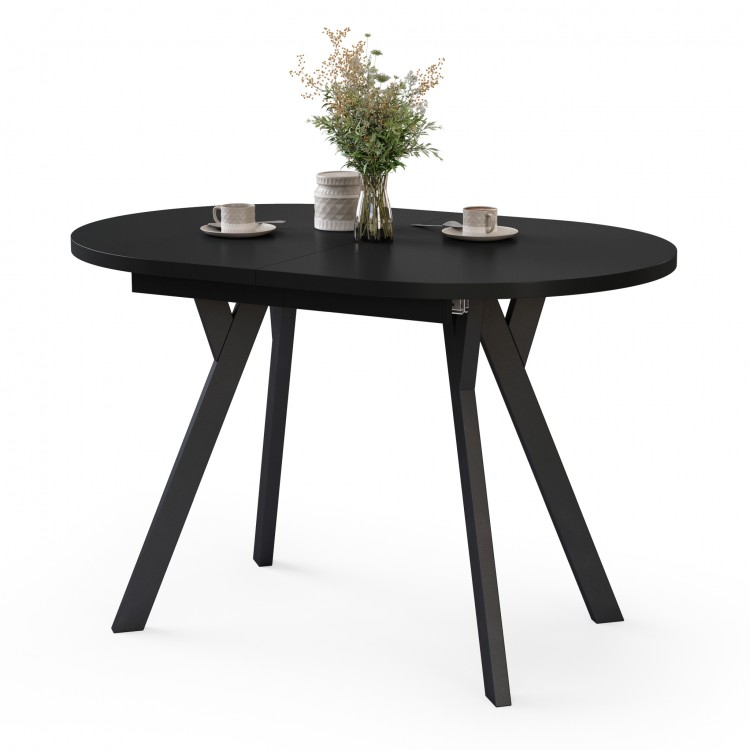ALMO Čierny mat / čierne nohy - OVÁLNY ROZKLADACÍ STÔL 120-220 cm PRE 10-12 OSÔB