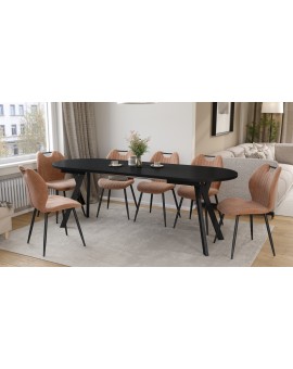 ALMO Čierny mat / čierne nohy - OVÁLNY ROZKLADACÍ STÔL 120-220 cm PRE 10-12 OSÔB