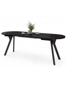 ALMO Čierny mat / čierne nohy - OVÁLNY ROZKLADACÍ STÔL 120-220 cm PRE 10-12 OSÔB