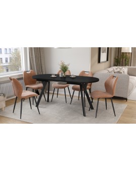 ALMO Black Matt / black legs - OVAL EXTENDING TABLE 140-240 cm FOR 10-12 PEOPLE