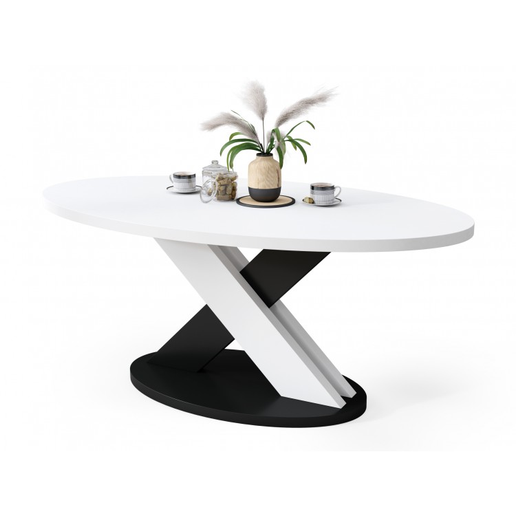 LOXA White / Black - OVAL COFFEE TABLE 120x65 cm