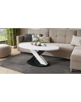 LOXA White / Black - OVAL COFFEE TABLE 120x65 cm
