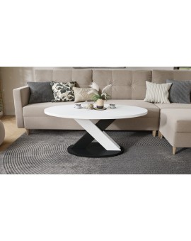 LOXA White / Black - OVAL COFFEE TABLE 120x65 cm