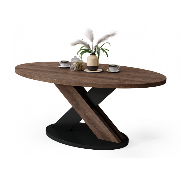 LOXA Brown Oak / Black - OVAL COFFEE TABLE 120x65 cm