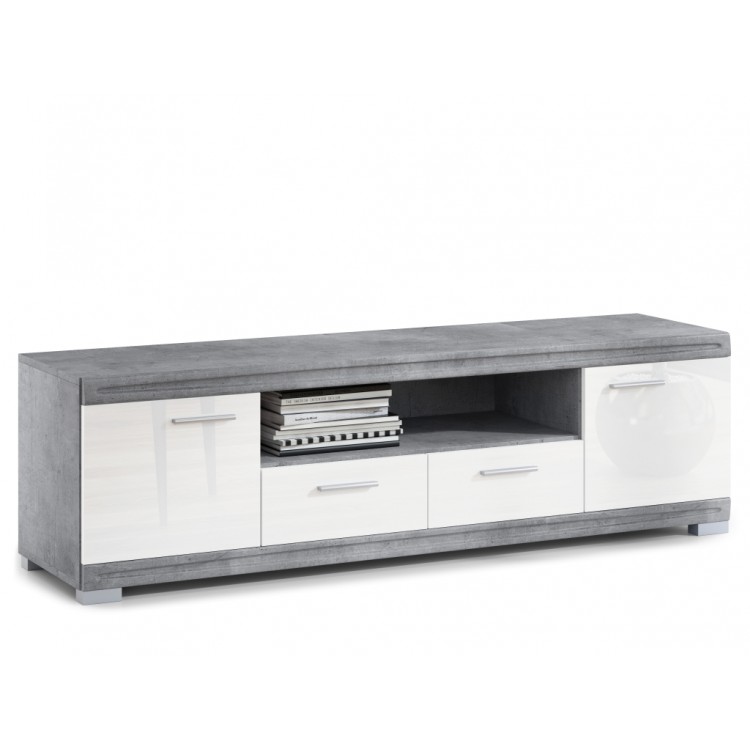 TV stolík (komoda) SIMPLE D2SZ2 betón / biely lesk