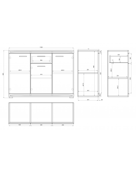 Široká komoda SIMPLE KD3SZ1 BETON / LESKLÁ BIELA