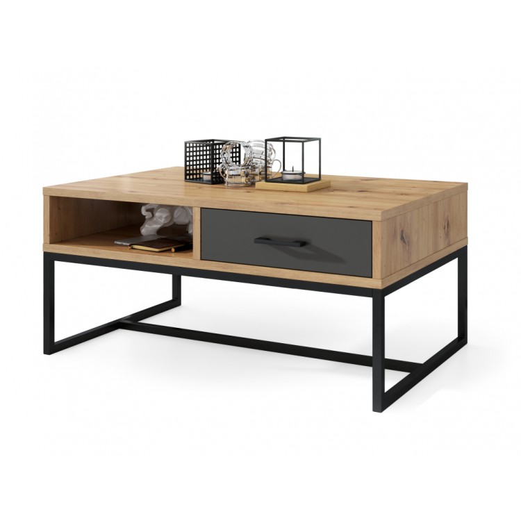 NYX Dub Artisan/Antracitová - MODERNÝ KONFERENČNÝ STOLÍK SO ZÁSUVKOU, LOFT NYX Dub Artisan/Antracitová - MODERNÝ KONFERENČNÝ STOLÍK SO ZÁSUVKOU, LOFT