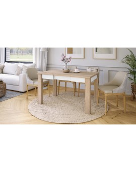 FONTE Dub Sonoma / Biely Mat - KLASICKÝ STÔL DO KUCHYNE/OBÝVACEJ IZBY 85x75 ROZKLADANÝ DO 130 cm!
