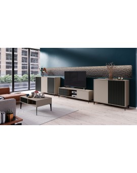 Komoda Rimini K-242 Béžová Taupe / Čierna matná - MODERNÁ SKRIŇA S DRÁŽKOVANÝMI ČELAMI Komoda Rimini K-242 Béžová Taupe / Čierna matná - MODERNÁ SKRIŇA S DRÁŽKOVANÝMI ČELAMI